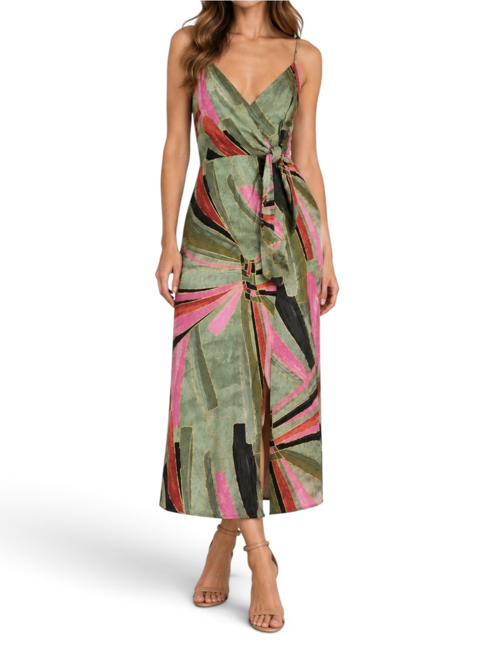 Jason Wu Linen Blend Abstract Print Wrap Midi Dress Size 6 NWOT
